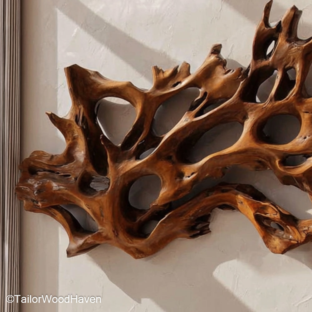 Wall Wood Sculpture Organic Wood Wall Sculpture Handcrafted for Artistic and Rustic Interior Design