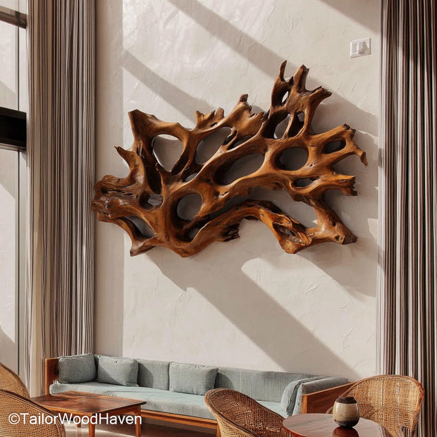 Wall Wood Sculpture Organic Wood Wall Sculpture Handcrafted for Artistic and Rustic Interior Design