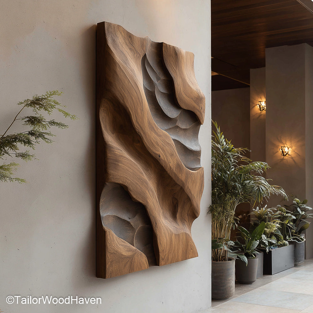 Outdoor Wood Wall Decor made from weather resistant hardwood, ideal for patios, porches, and exterior spaces needing rustic or modern natural accents