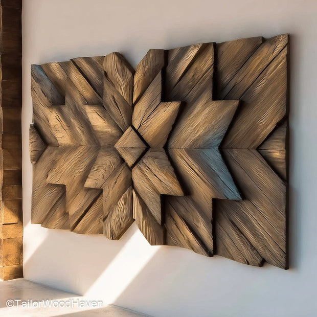 Wood Pallet Art designed from reclaimed wood panels with rich patina and raw edges, perfect for vintage, farmhouse, or industrial themed walls