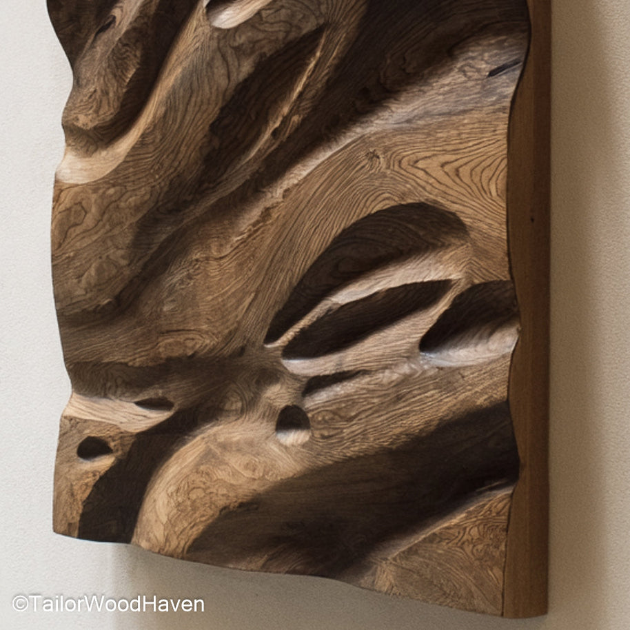 Wood Art 3D Dimensional Wood Art 3D Panel Featuring Carved Patterns in Solid Wood for a Rustic, Boho, or Organic Modern Wall Display