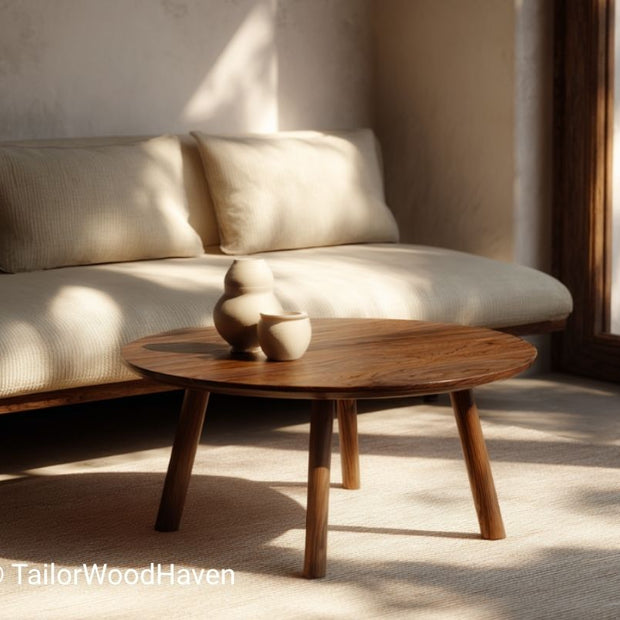 Rustic Coffee Table Round With Natural Wood Character