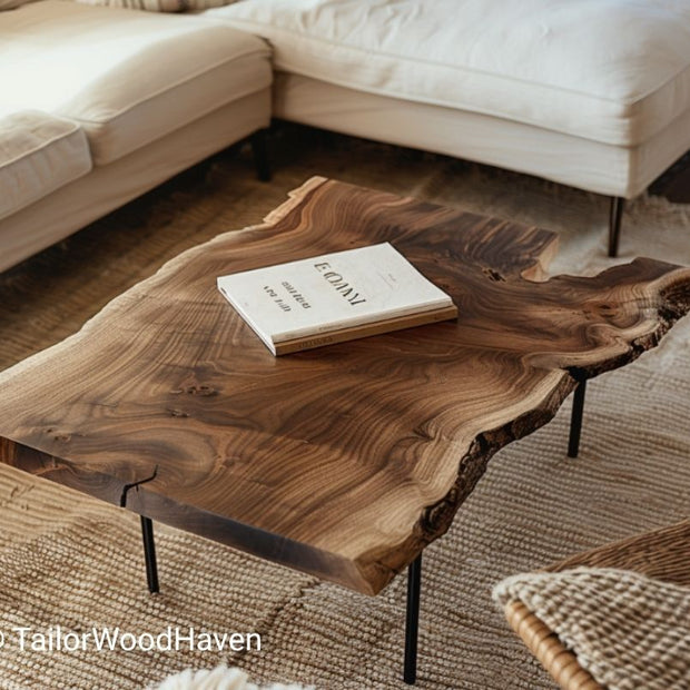 Rustic Square Coffee Table With Natural Wood Slab