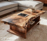 Rustic Coffee Table With Shelf and Natural Live Edge Wood