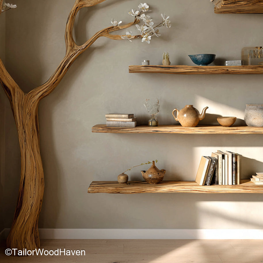 Tree Corner Shelf Artistic Wooden Shelf Shaped Like a Tree, Designed to Fit Perfectly Into Room Corners