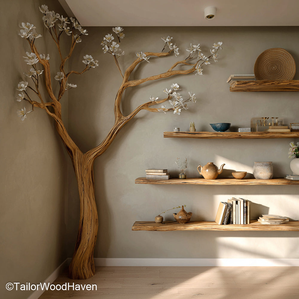 Tree Corner Shelf Artistic Wooden Shelf Shaped Like a Tree, Designed to Fit Perfectly Into Room Corners