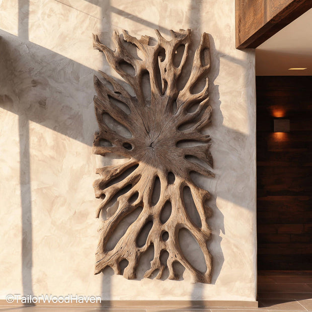 Driftwood Wall Art Ideas brought to life with layered pieces of driftwood in geometric or organic layouts, offering a rustic and creative wall statement