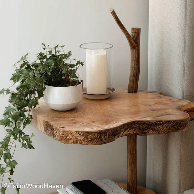 Floating Side Table for Bed crafted with a slim wall mounted form and real wood surface, perfect for bedside function in modern or rustic settings