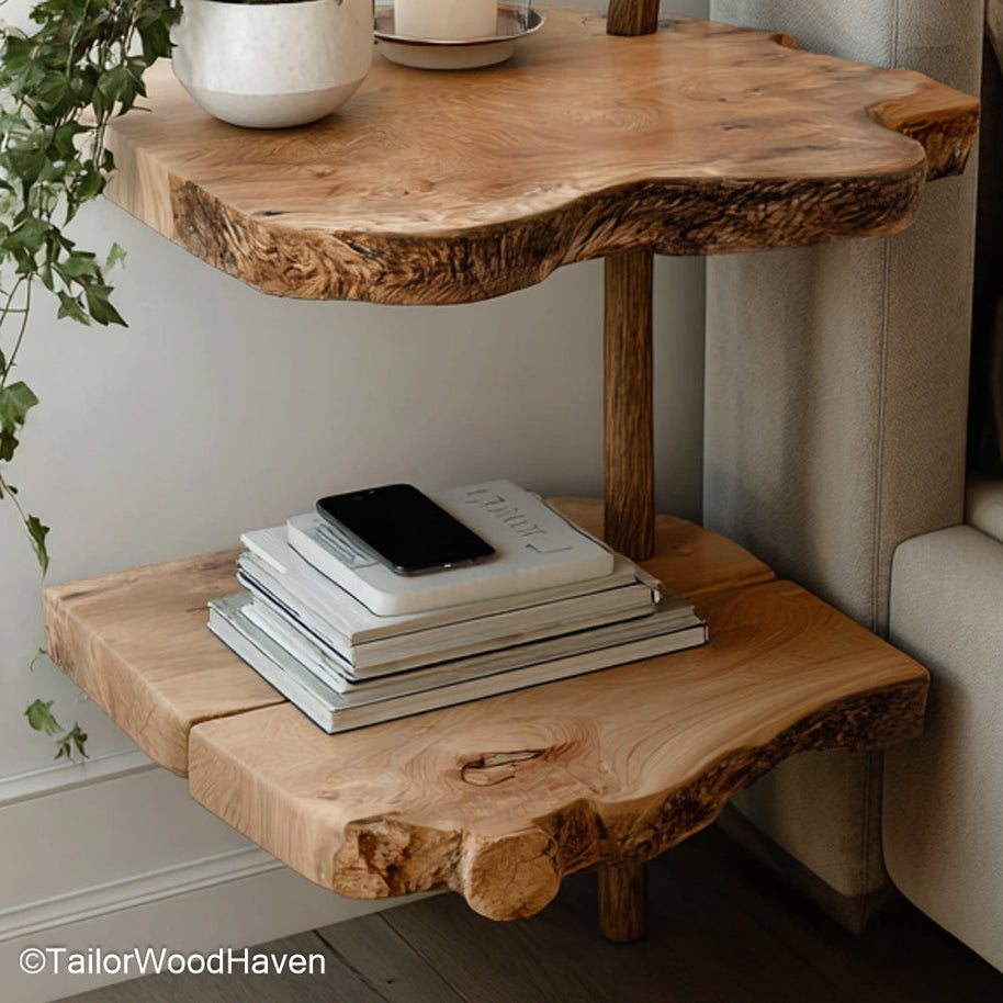 Floating Side Table for Bed crafted with a slim wall mounted form and real wood surface, perfect for bedside function in modern or rustic settings