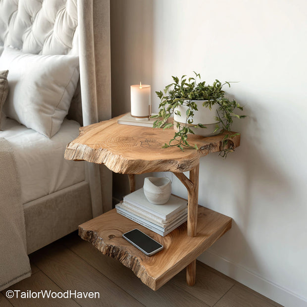 Mounted Bedside Table crafted in real timber with sleek floating support, a perfect space saving solution for bedrooms or small living areas