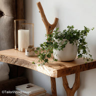Wall Nightstand Shelf built with solid timber in a floating shelf format, ideal for space saving bedside storage in modern or compact bedrooms