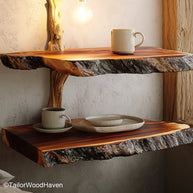 King Bed Floating Nightstands handcrafted from real wood with sleek floating form, designed to pair with king beds in modern or rustic sleeping spaces