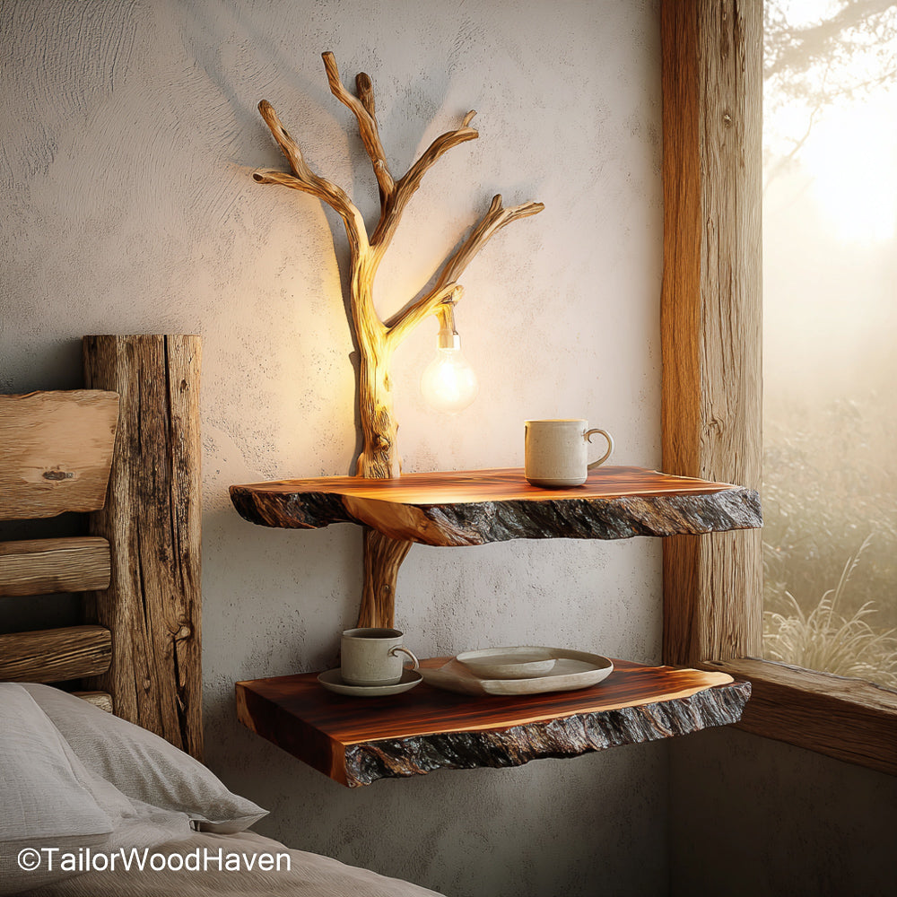 King Bed Floating Nightstands handcrafted from real wood with sleek floating form, designed to pair with king beds in modern or rustic sleeping spaces