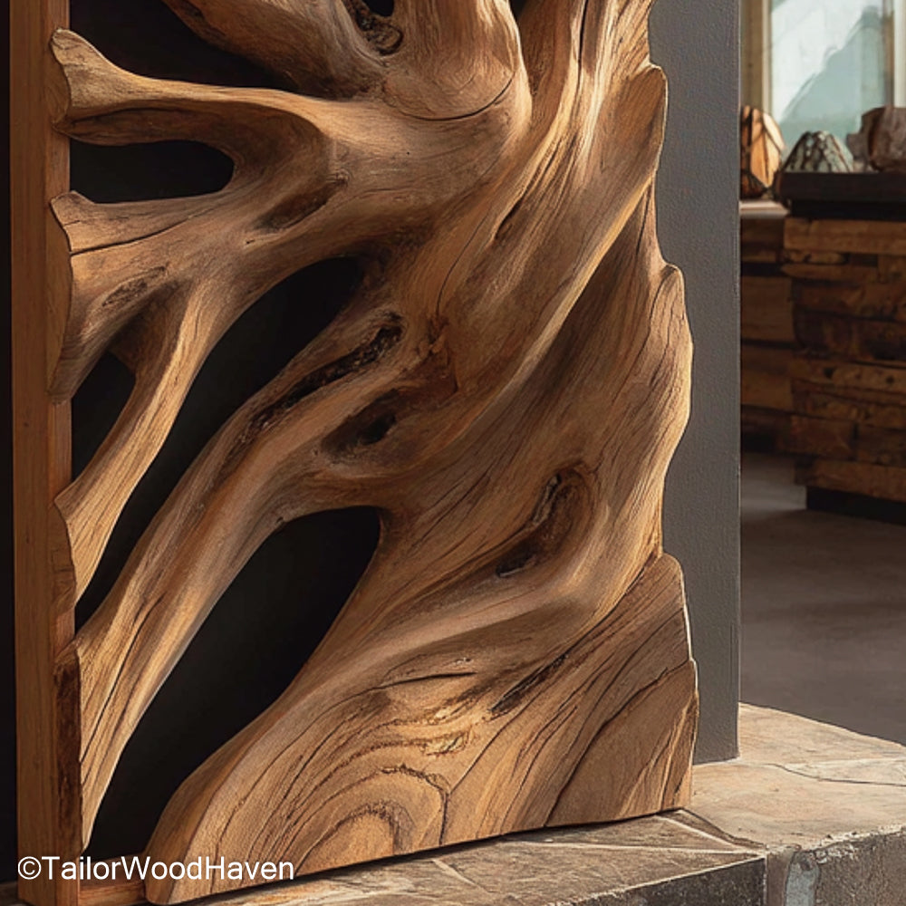 Wood Sculpture Wall Art Intricately Carved Wood Sculpture Wall Art Panel, Handcrafted for Rustic Interiors or Artistic Modern Wall Displays