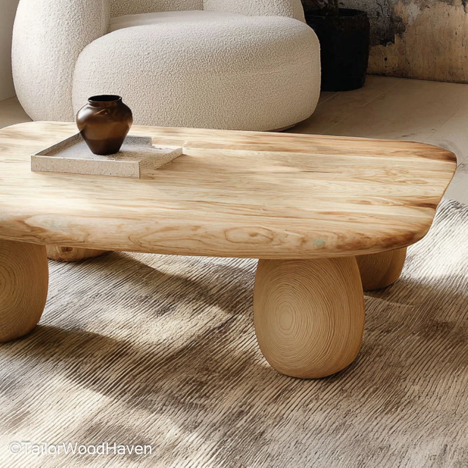 Wood Slab Live Edge Coffee Table Handcrafted Coffee Table Made from a Solid Wood Slab with Natural Live Edge for Rustic Interiors