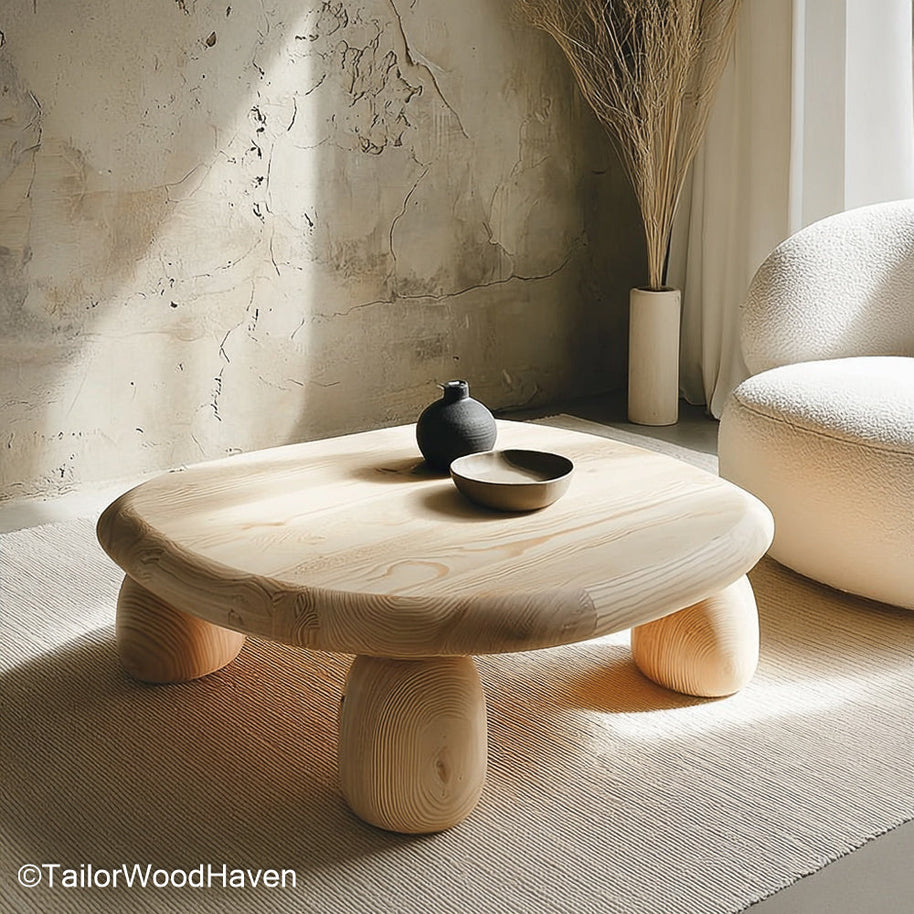 Rounded Corners Coffee Table Wooden Coffee Table with Rounded Corners and Live Edge Design for a Soft, Rustic Look