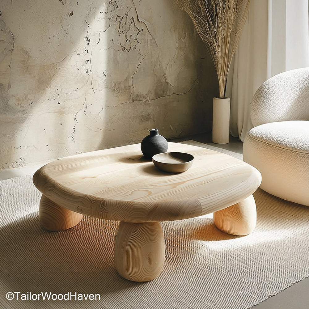 Rounded Corners Coffee Table Wooden Coffee Table with Rounded Corners and Live Edge Design for a Soft, Rustic Look