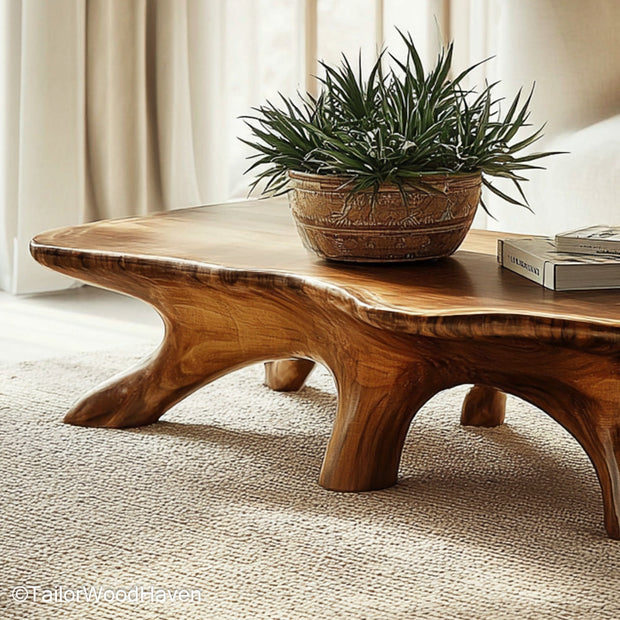 Wooden Live Edge Coffee Table Natural Wood Coffee Table Featuring Organic Live Edge Design and Rustic Charm
