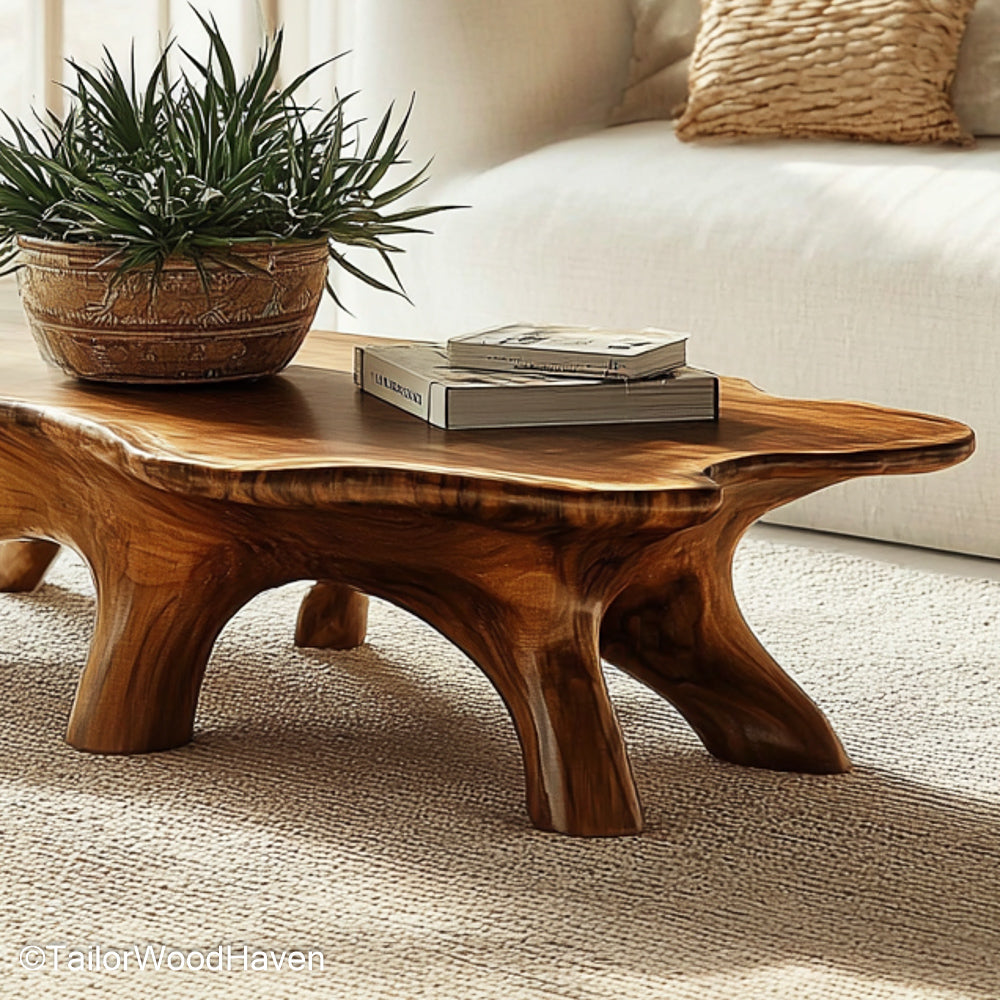 Wooden Live Edge Coffee Table Natural Wood Coffee Table Featuring Organic Live Edge Design and Rustic Charm