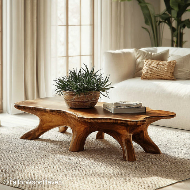 Wooden Live Edge Coffee Table Natural Wood Coffee Table Featuring Organic Live Edge Design and Rustic Charm