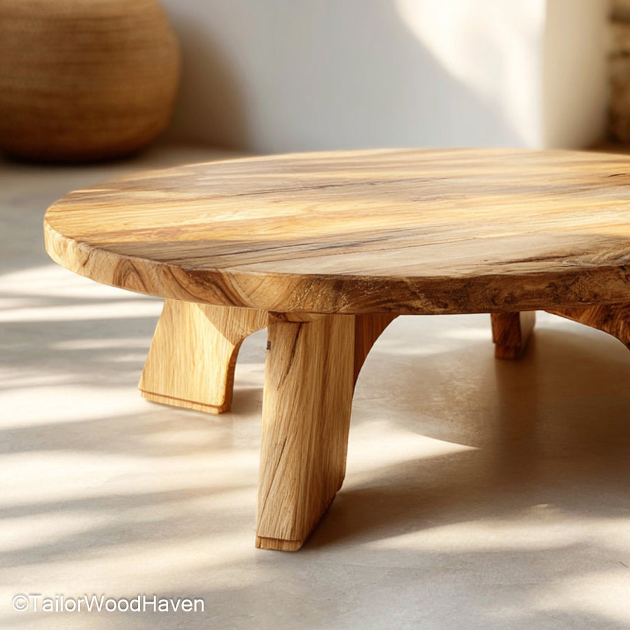 Live Edge Round Coffee Table Handcrafted Round Coffee Table Made from Solid Wood with Organic Live Edge Design