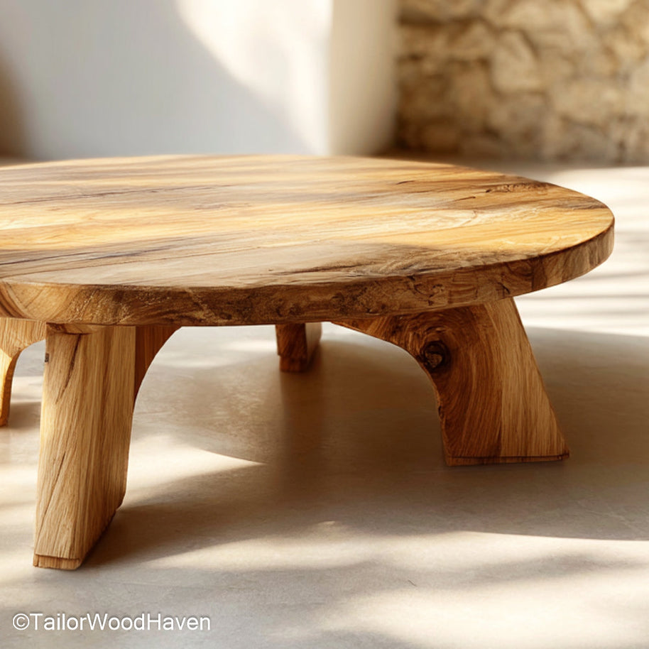 Live Edge Round Coffee Table Handcrafted Round Coffee Table Made from Solid Wood with Organic Live Edge Design