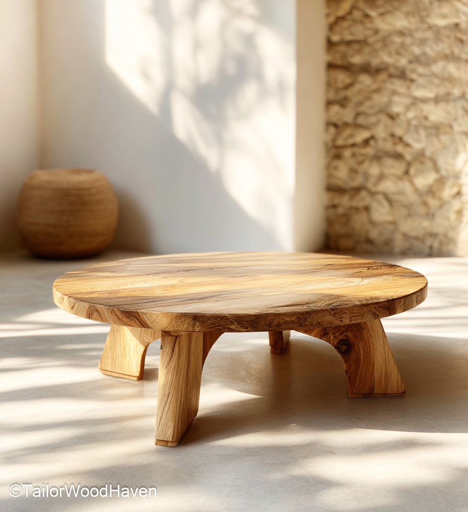 Live Edge Round Coffee Table Handcrafted Round Coffee Table Made from Solid Wood with Organic Live Edge Design