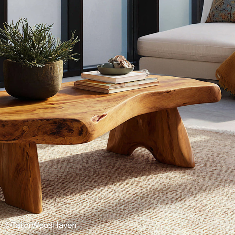 Coffee Table Live Edge Solid Wood Coffee Table with Live Edge Finish for Earthy, Nature Inspired Living Rooms