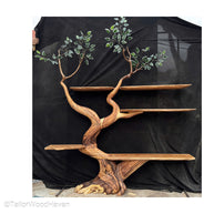 Artisan Tree Style Bookshelf Wooden Wall Mounted Shelf in Unique Tree Design for Rustic and Boho Interiors