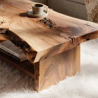 Timber Slab Coffee Table handcrafted from solid timber with raw edges and warm tone, ideal for organic modern or farmhouse style living areas