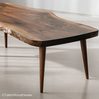 Rough edge coffee table made from solid hardwood with unrefined edge and matte surface, perfect for rustic or industrial room styles