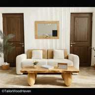 Pine slab coffee table crafted from thick pine wood with a sealed live edge and natural tone, perfect for cottage or farmhouse style spaces