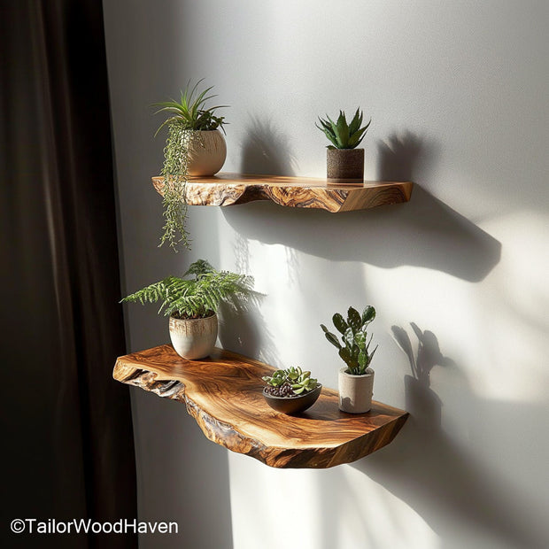 West elm floating shelves inspired design in walnut tone wood with seamless wall mount, ideal for upscale home interiors