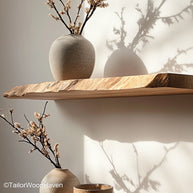 8 floating shelves made from sealed hardwood with a minimalist finish and bracket free design, great for large kitchens or full room styling