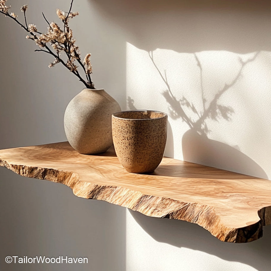 8 floating shelves made from sealed hardwood with a minimalist finish and bracket free design, great for large kitchens or full room styling