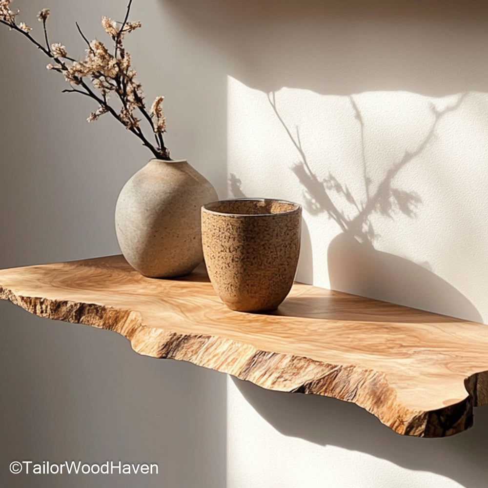 8 floating shelves made from sealed hardwood with a minimalist finish and bracket free design, great for large kitchens or full room styling