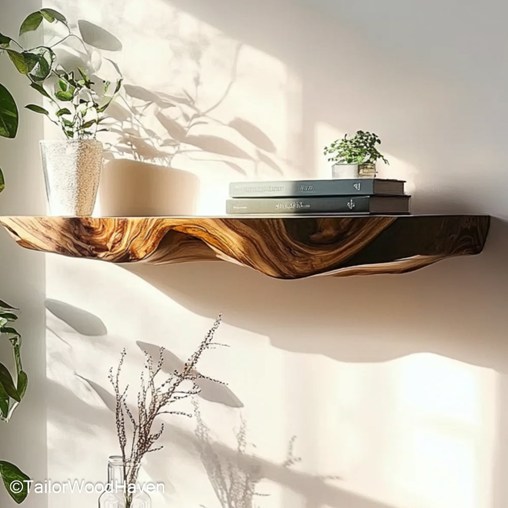 Deep floating shelves with 10 inch depth for storing large decor pieces, plants, books, or functional entryway accessories