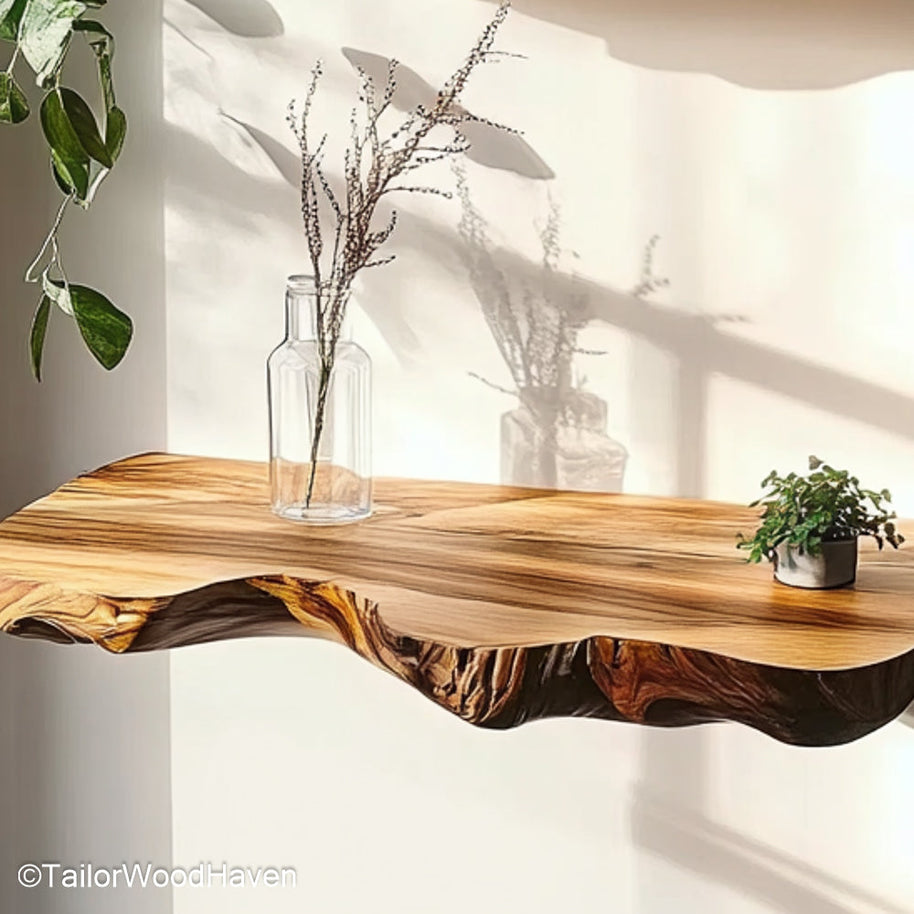 Deep floating shelves with 10 inch depth for storing large decor pieces, plants, books, or functional entryway accessories