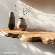 Live edge corner shelf built to fit corner layouts with a curved live edge and bracket free mount, perfect for small rooms or decorative use