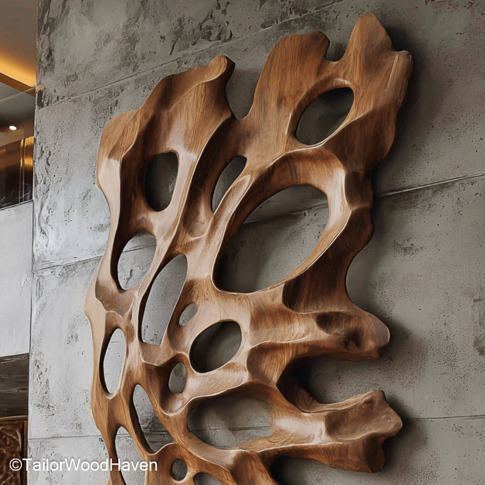 Wood Carved Wall Hanging Decorative Wall Hanging Crafted from Carved Wood for Rustic or Boho Interiors