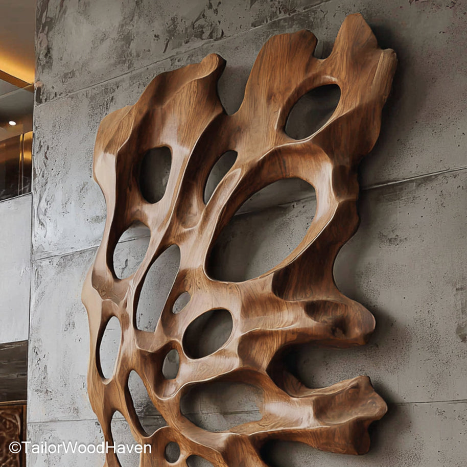 Wood Carved Wall Hanging Decorative Wall Hanging Crafted from Carved Wood for Rustic or Boho Interiors