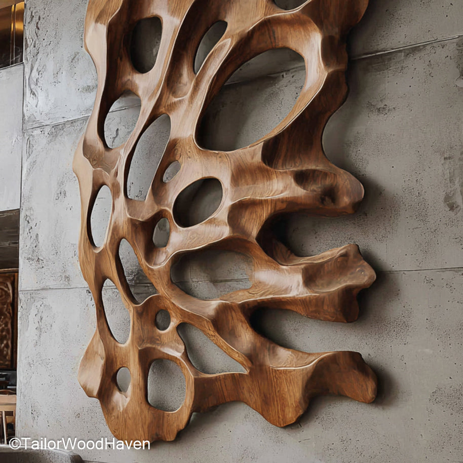 Wood Carved Wall Hanging Decorative Wall Hanging Crafted from Carved Wood for Rustic or Boho Interiors