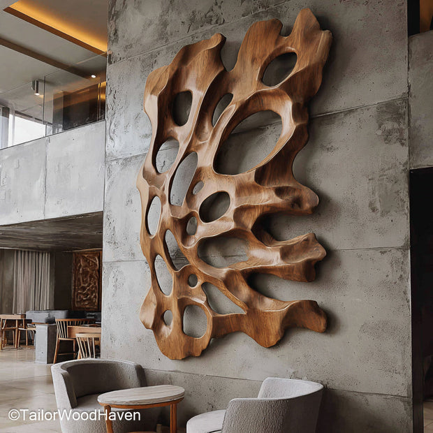 Wood Carved Wall Hanging Decorative Wall Hanging Crafted from Carved Wood for Rustic or Boho Interiors