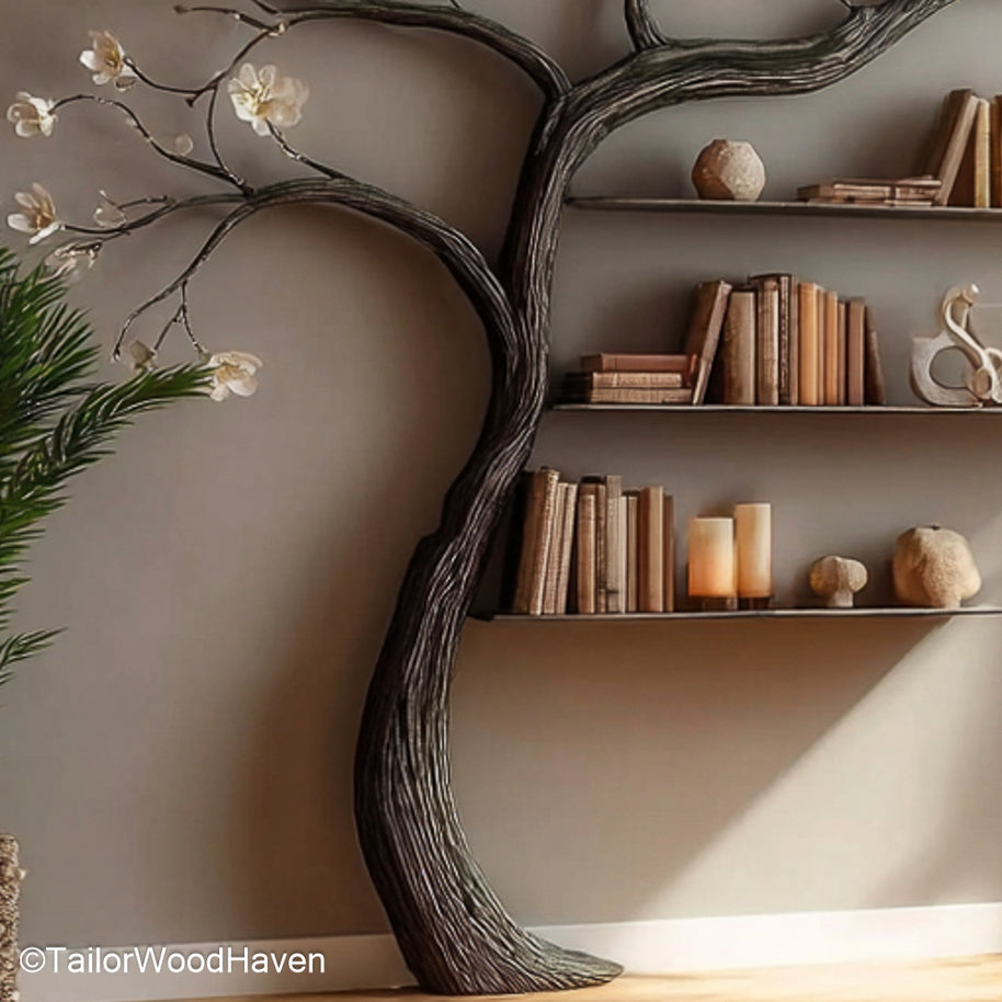 Unique Bookshelf Tree Type Handmade Wall Shelf That Captures the Organic Form of Trees in Functional Art