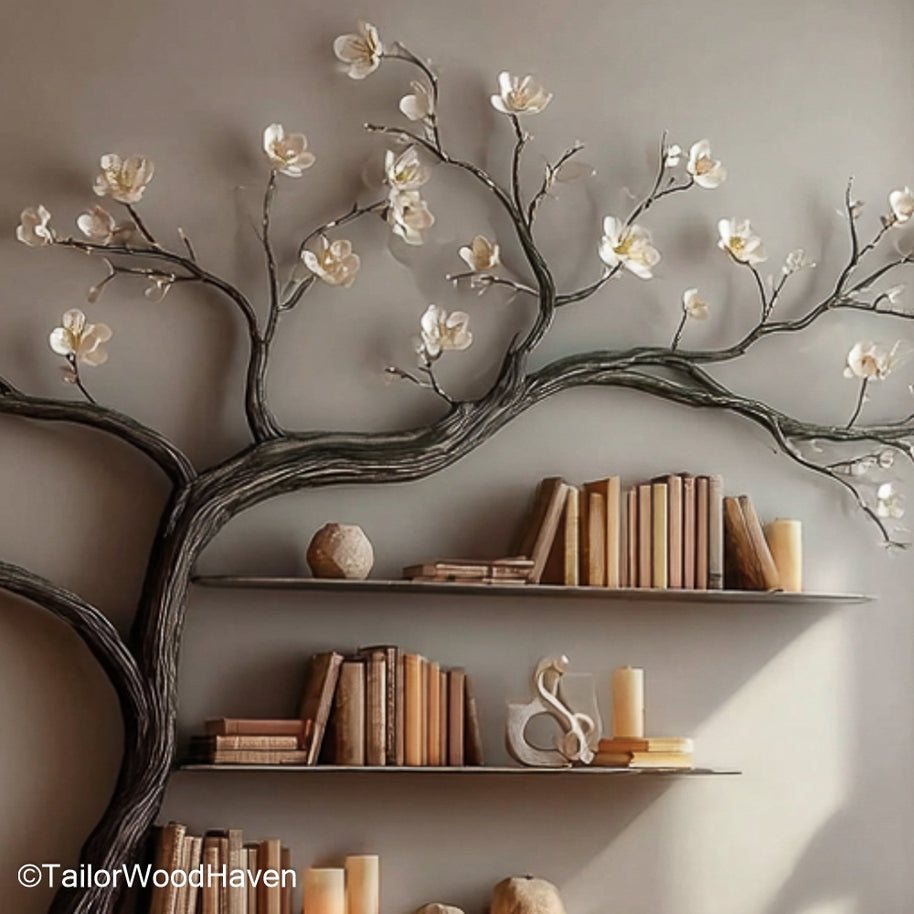 Unique Bookshelf Tree Type Handmade Wall Shelf That Captures the Organic Form of Trees in Functional Art