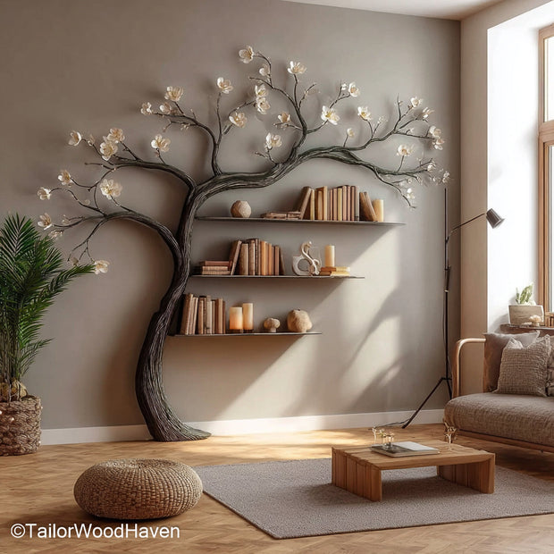 Unique Bookshelf Tree Type Handmade Wall Shelf That Captures the Organic Form of Trees in Functional Art