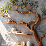 Tree Bookcase Freestanding Wooden Bookshelf with Tree Inspired Branch Design for Artistic and Rustic Interiors