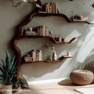 Tree Book Case Handcrafted Standing Wood Bookshelf Styled Like a Tree for Rustic Living Rooms and Home Libraries