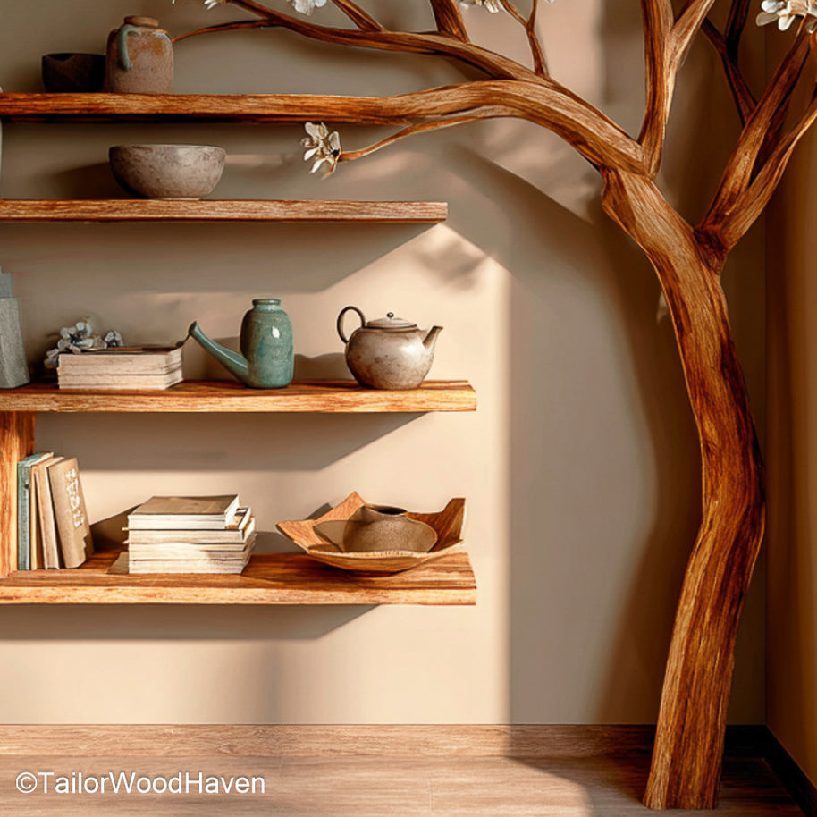Minimalist Modern Tree Bookshelf Handmade Wall Shelf with Tree Branch Aesthetic for Contemporary Spaces