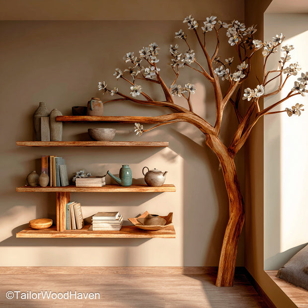 Minimalist Modern Tree Bookshelf Handmade Wall Shelf with Tree Branch Aesthetic for Contemporary Spaces